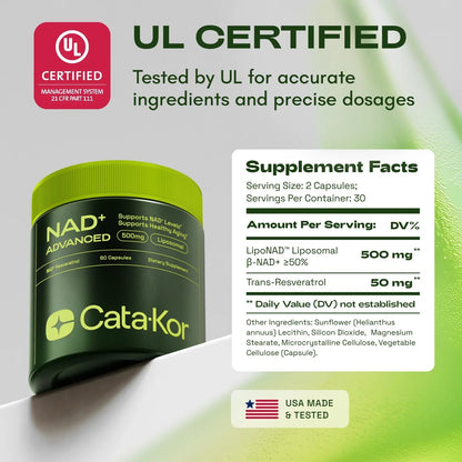 Cata-Kor NAD+ Advanced NAD Supplement For Skin Aging Support, Energy, and Focus